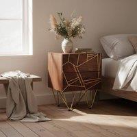 Wyld Haus Bandung Dark Mango Wood 2 Drawer Side Table with Gold Inlays in Brown