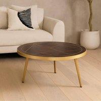 Wyld Haus Bandung Dark Mango Wood Round Coffee Table with Gold Inlay in Brown