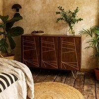 Wyld Haus Bandung Large Sideboard Dark Mango Wood with Gold Inlay 3 Doors in Brown