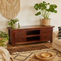 Wyld Haus Oxford Mahogany Mango Wood TV Unit 4 Drawers 2 Shelves in Brown