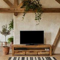 Wyld Haus London Natural Mango Wood Large TV Cabinet 3 Drawers 1 Shelf in Brown