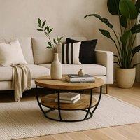 Wyld Haus California Round Mango Wood & Metal Coffee Table with Shelf in Brown