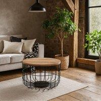 Wyld Haus California Solid Mango Wood Coffee Table with Black Metal Wire Base in Brown