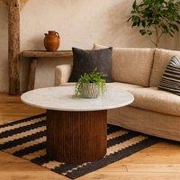 Wyld Haus Alabama Ribbed Mango Wood Coffee Table with Marble Top in Brown