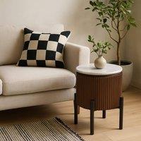 Wyld Haus Alabama Ribbed Mango Wood Side Table with Marble Top & Metal Legs in Brown