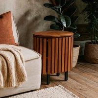 Wyld Haus Birmingham Slatted Mango Wood Bedside Table in Brown