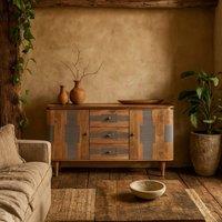 Wyld Haus Idaho Acacia Wood Sideboard with Brass Handles 3 Drawers 2 Doors in Brown