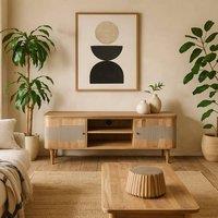 Wyld Haus Idaho Natural Acacia Wood & Brass Two Door TV Unit in Brown