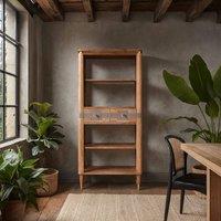 Wyld Haus Idaho Acacia Wood Display Cabinet with Brass Accents & 2 Drawers in Brown