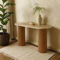 Wyld Haus Boston Natural Oak & Brown Marble Pedestal Console Table