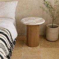Wyld Haus Halifax Natural Oak & Brown Marble Pedestal Side Table