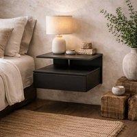 Wyld Haus Lincoln Black Floating Wooden Bedside Table 1 Drawer with Open Shelf