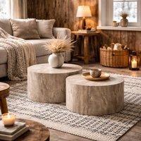 Wyld Haus Munkebo Set of 2 Grey Marble Effect Round Coffee Tables