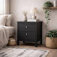 Wyld Haus Gossmere Black Wooden Bedside Table 2 Drawers with Silver Handles