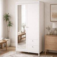 Wyld Haus Gossmere 2 Door Wardrobe with Mirror & 2 Drawers White Hickory