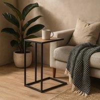 Wyld Haus El Paso Side Table Wild Oak Veneer Top Matt Black Steel Base in Natural