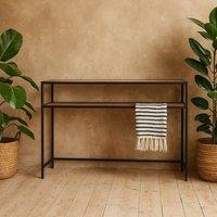 Wyld Haus El Paso Console Table Wild Oak Veneer Top Matt Black Steel Base in Natural