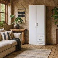Wyld Haus Munich White Wooden Wardrobe 2 Doors 3 Drawers 4 Shelves