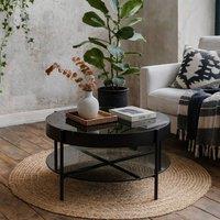 Wyld Haus Tampere Round Coffee Table Black Frame with Grey Glass Lift Top