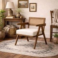 Wyld Haus Martone Ecru Woven Accent Armchair Wooden Frame Padded Seat