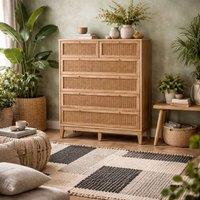 Wyld Haus Waterford 6 Drawer Chest Oak & Woven Rattan in Natural
