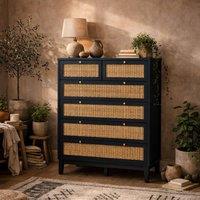 Wyld Haus Waterford Blue Oak & Woven Rattan 6 Drawer Chest