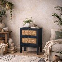 Wyld Haus Waterford Berlin Blue Oak & Rattan Bedside Cabinet 2 Drawers