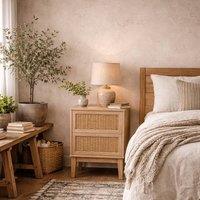 Wyld Haus Waterford Oak & Woven Rattan Bedside Cabinet 2 Drawers in Natural