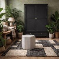 Wyld Haus Isabella Hexagonal Grey & White Stripe Upholstered Stool