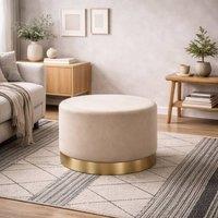 Wyld Haus Kalua Large Beige Velvet Stool Brushed Gold Base