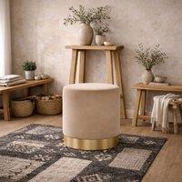 Wyld Haus Kalua Small Beige Velvet Stool Brushed Gold Base