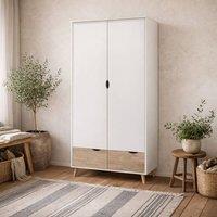 Wyld Haus Skerries 2 Door Wardrobe Matt White with Natural Oak Drawer Fronts