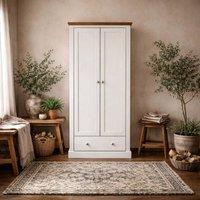 Wyld Haus Ardee White & Natural Oak 2 Door Wardrobe with 1 Drawer