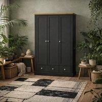 Wyld Haus Ardee 3 Door 2 Drawer Wardrobe Dark Grey & Natural Oak