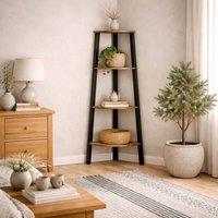 Wyld Haus Maynooth Industrial Wood & Metal Corner Unit 4 Shelves in Natural