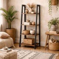Wyld Haus Maynooth Industrial 4 Shelf Ladder Unit Wood Effect & Black Metal in Natural