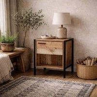 Wyld Haus Lucan Oak Effect Distressed Bedside Table 1 Drawer Open Shelf in Natural
