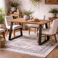 Wyld Haus Balbriggan Dark Brown Herringbone Dining Table Black Metal Legs