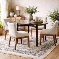 Wyld Haus Edenderry Clear Glass Top Dining Table Chocolate Wood Base 4 Seater