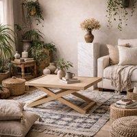 Wyld Haus Enniscorthy Small Blonde Oak Coffee Table X Frame in Light Brown