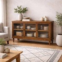 Wyld Haus Honley 3 Door Dark Brown Wood Sideboard with Glass Panels