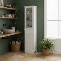Wyld Haus Ramila Tall Bathroom Storage Cabinet White Shelves Drawer & Door