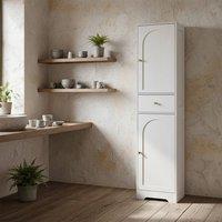 Wyld Haus Remodi Tall Bathroom Storage Cabinet White Arched Door Design