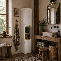Wyld Haus Rasa Slim Tall Bathroom Storage Cabinet 2 Doors 2 Shelves White in Natural White
