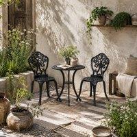 Wyld Haus Rirara 3 Piece Cast Aluminium Black Floral Bistro Set