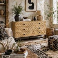 Wyld Haus Niel Natural Wood Chevron 6 Drawer Chest with Black Metal Legs