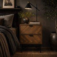Wyld Haus Lipana Wood Walnut Brown 2 Drawer Bedside Table with Metal Handles