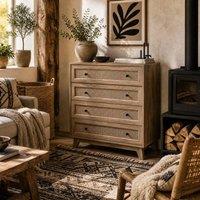 Wyld Haus Mohetak 4 Drawer Wood Effect Chest with Rattan Panels in Natural