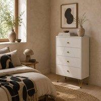 Wyld Haus Nebaso White 4 Drawer Tall Chest with Gold Hairpin Legs