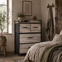 Wyld Haus Doyo Elso Grey Wood Effect Fabric 4 Drawer Rustic Storage Chest